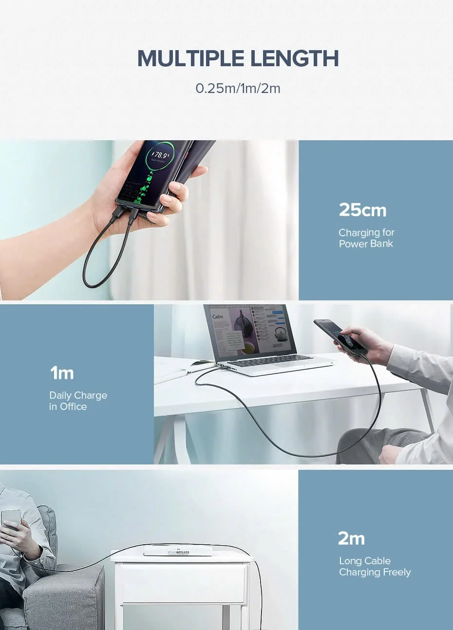 Ugreen 60119 0.25M Dây USB 2.0 sang USB Type-C US287