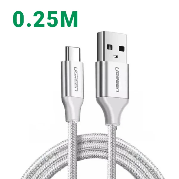 Ugreen 60129 0.25m cáp usb ra type c bọc nhôm màu bạc US288