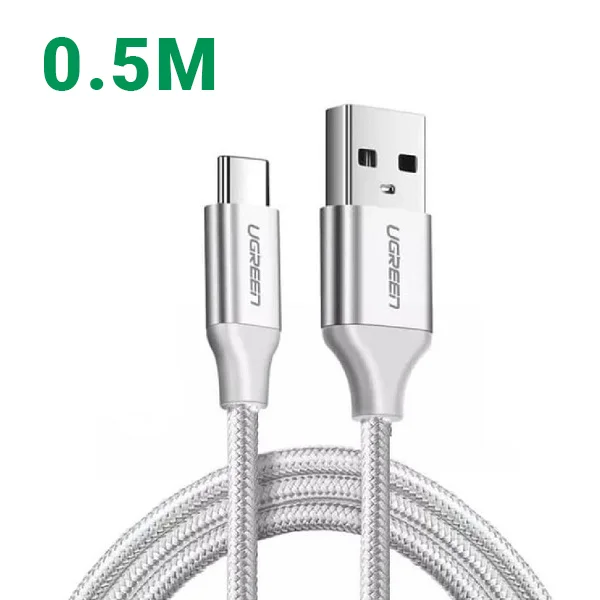 Ugreen 60130 0.5m cáp usb ra type c bọc nhôm màu bạc US288