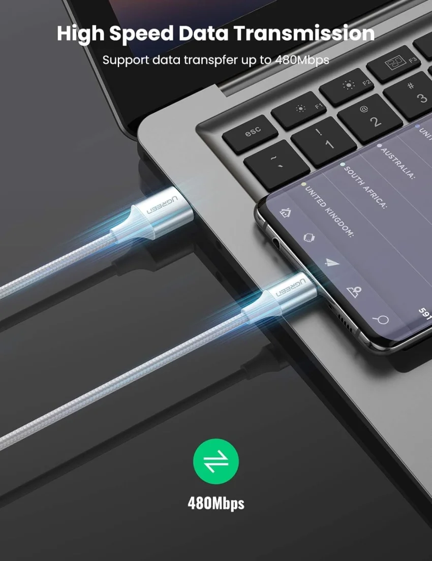 Ugreen 60132 1.5m cáp usb ra type c bọc nhôm màu bạc US288 — ảnh 6