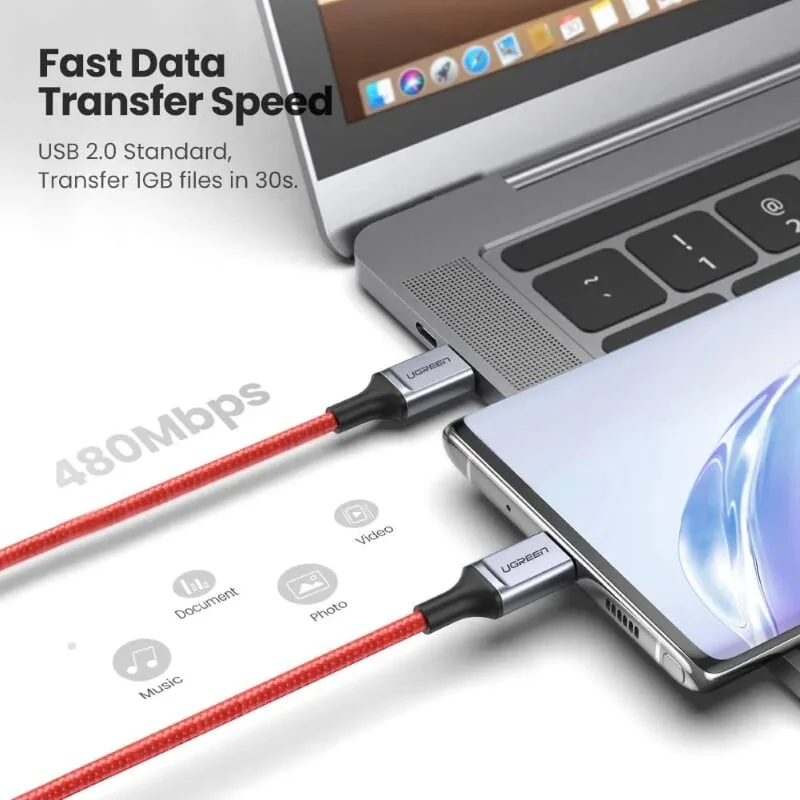 Ugreen 60186 1m 60W Cáp usb 2 đầu type c QC 4.0 US294