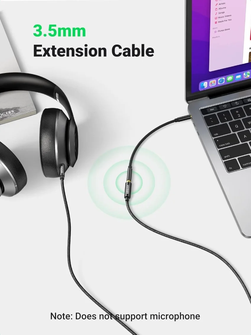Ugreen 60221 2M 3.5mm nối dài đầu nhôm Cáp âm thanh màu đen AV118