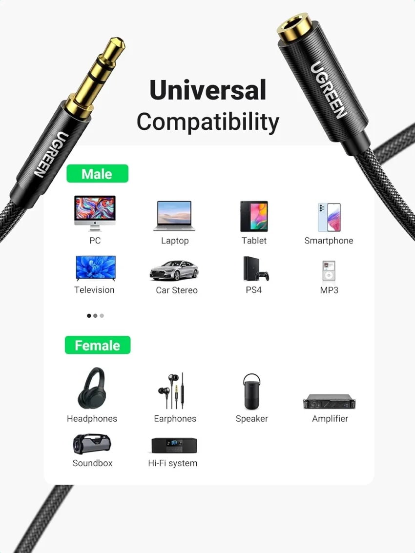 Ugreen 60220 1M 3.5mm nối dài đầu nhôm Cáp âm thanh màu đen AV118 — ảnh 5