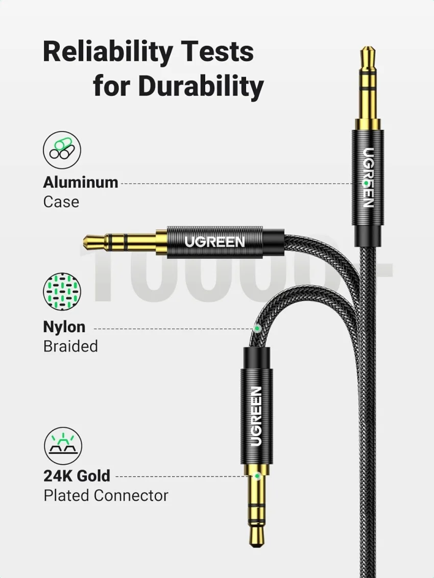 Ugreen 60221 2M 3.5mm nối dài đầu nhôm Cáp âm thanh màu đen AV118 — ảnh 7