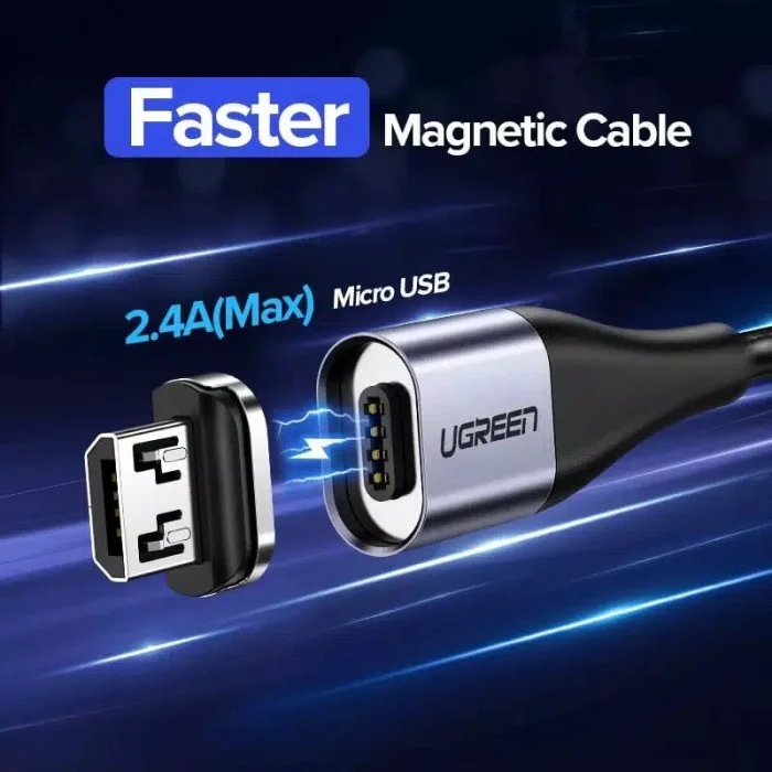 Ugreen 60276 1M đầu hít Micro + Cáp USB từ tính màu đen sạc nhanh và truyền dữ liệu ED024