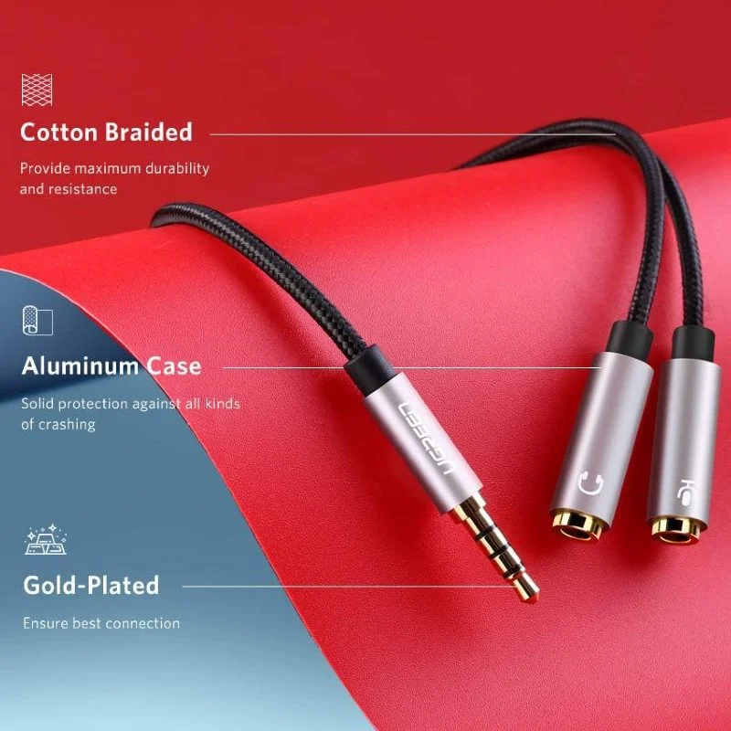 Ugreen 60287 20CM màu Đen Dây chuyển âm thanh 3.5mm âm sang Jack Mic + Loa dương AV141