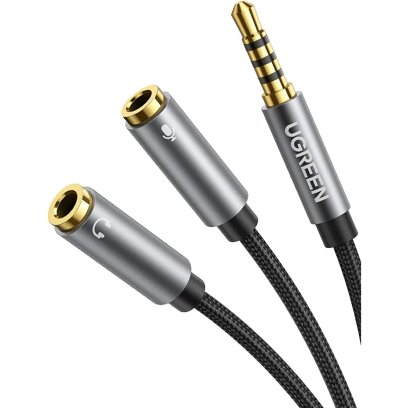 Ugreen 60287 20CM màu Đen Dây chuyển âm thanh 3.5mm âm sang Jack Mic + Loa dương AV141