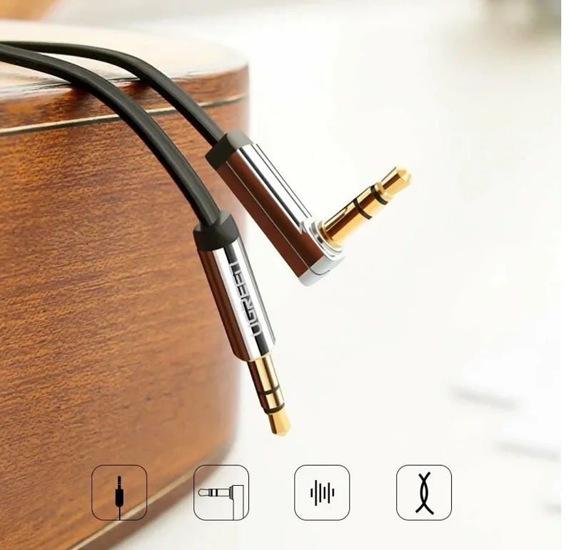 Ugreen 60288 1M cáp 90 độ bẻ góc phải 3.5mm 2 đầu đực mạ vàng 24k màu đen siêu mởng AV119