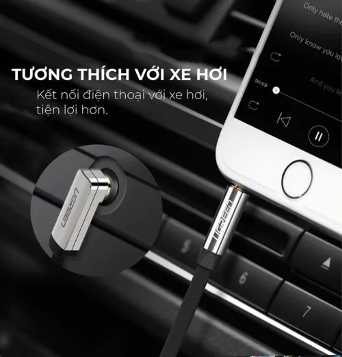 Ugreen 60288 1M cáp 90 độ bẻ góc phải 3.5mm 2 đầu đực mạ vàng 24k màu đen siêu mởng AV119