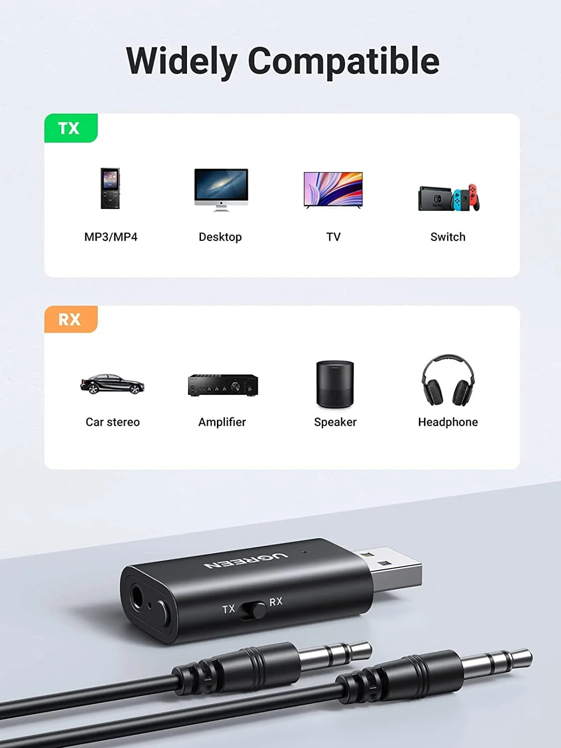 Ugreen 60300 with Audio Cable USB 2.0 to 3.5mm Bluetooth Transmitter Receiver Adapter CM523