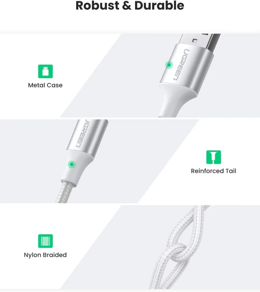 Ugreen 60409 3m cáp usb ra type c bọc nhôm màu bạc US288 — ảnh 2