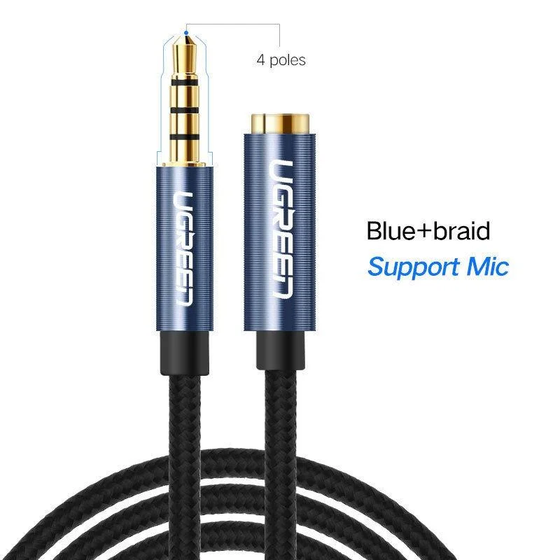 Ugreen 60635 3M 4 ngấn Màu Đen Cáp nối dài âm thanh AUX 3.5mm hỗ trợ Mic bọc Nylon cao cấp AV118 — ảnh 2