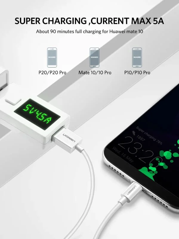 Ugreen 60727 1M 5A màu đen Dây Usb type c 2.0 Cáp sạc và dữ liệu truyền từ máy tính ra điện thoại US253 — ảnh 4