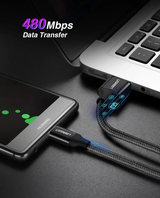 Ugreen 50995 2M 5A Cáp dữ liệu USB Type-C sang USB 2.0 màu đen US279