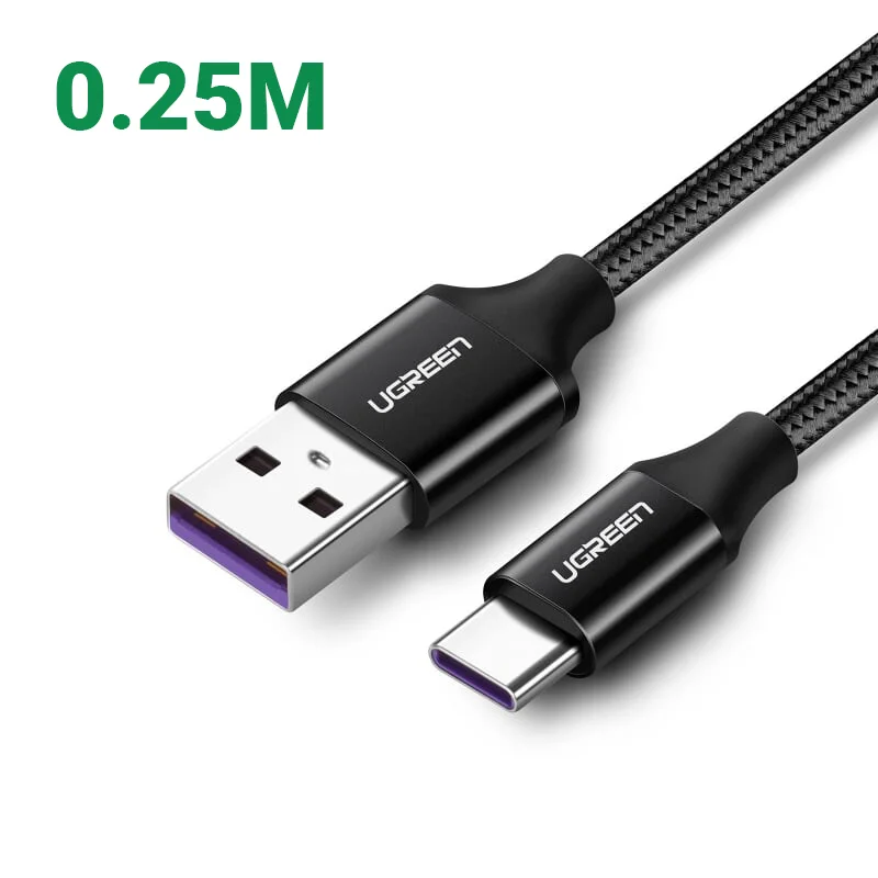 Ugreen 60728 0.25M 5A Cáp dữ liệu USB Type-C sang USB 2.0 màu đen US279