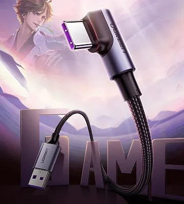 Ugreen 60730 1M cáp usb a thẳng ra type c vuông góc 90 độ 5a sạc siêu nhanh bọc nhôm chống nhiễu US302