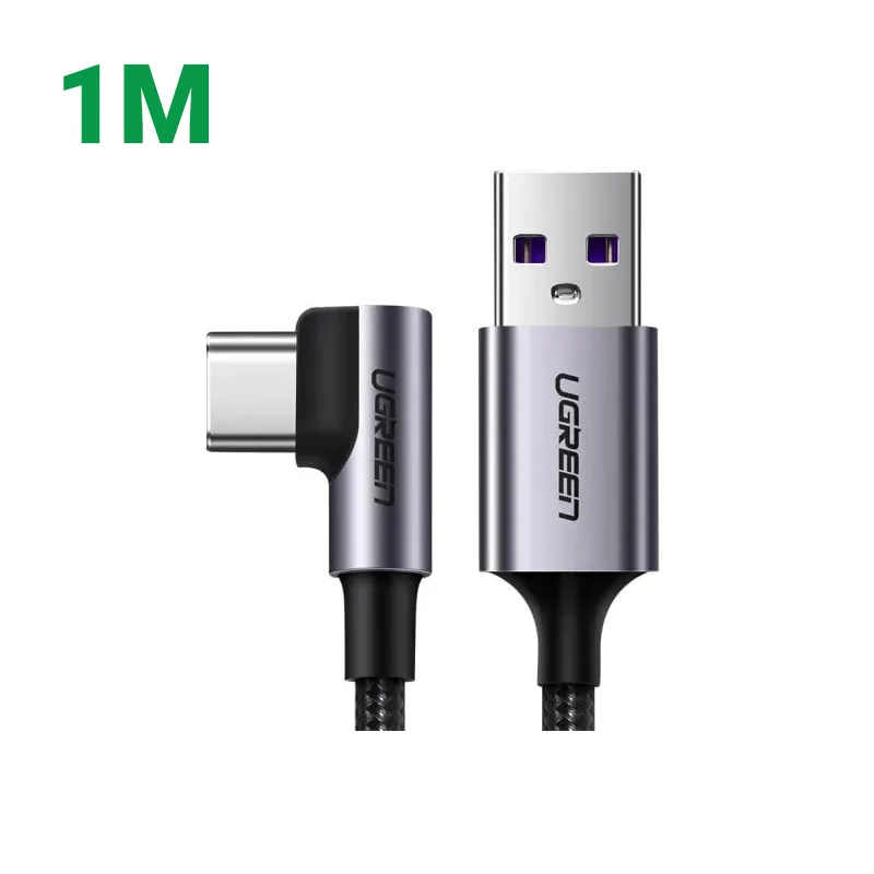 Ugreen 60730 1M cáp usb a thẳng ra type c vuông góc 90 độ 5a sạc siêu nhanh bọc nhôm chống nhiễu US302 — ảnh 1