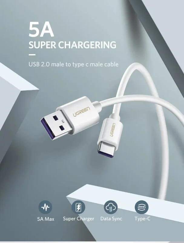 Ugreen 60774 2M 5A màu đen Dây Usb type c 2.0 Cáp sạc và dữ liệu truyền từ máy tính ra điện thoại US253 — ảnh 13