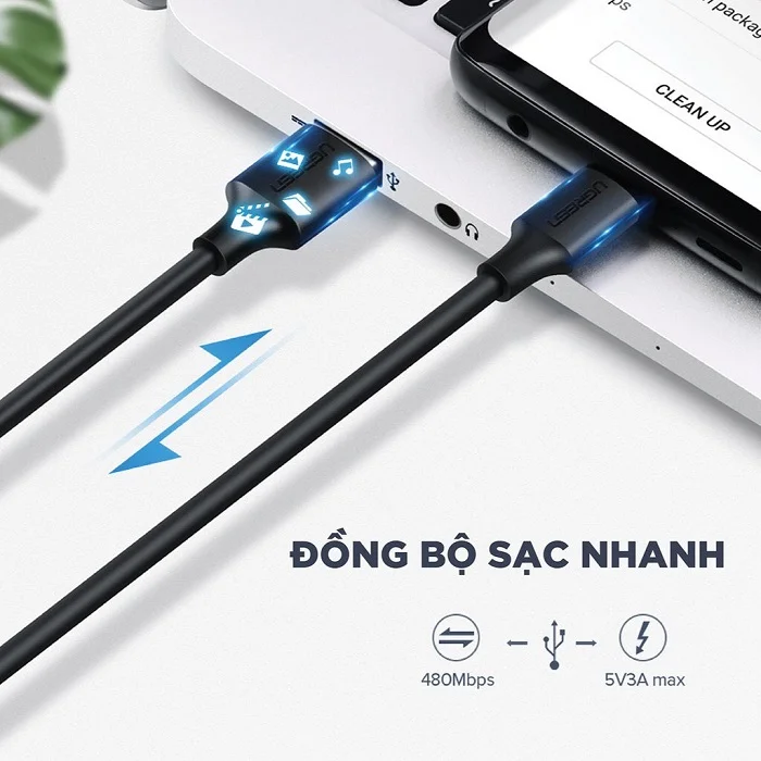 Ugreen 60826 3M màu đen Dây USB 2.0 sang USB Type-C US288 — ảnh 3