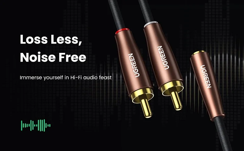 Ugreen 60987 3M Cáp chuyển âm thanh 3.5mm sang 2x RCA dương AV198