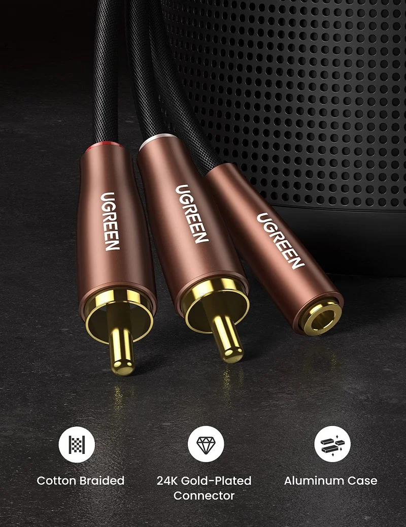 Ugreen 60987 3M Cáp chuyển âm thanh 3.5mm sang 2x RCA dương AV198
