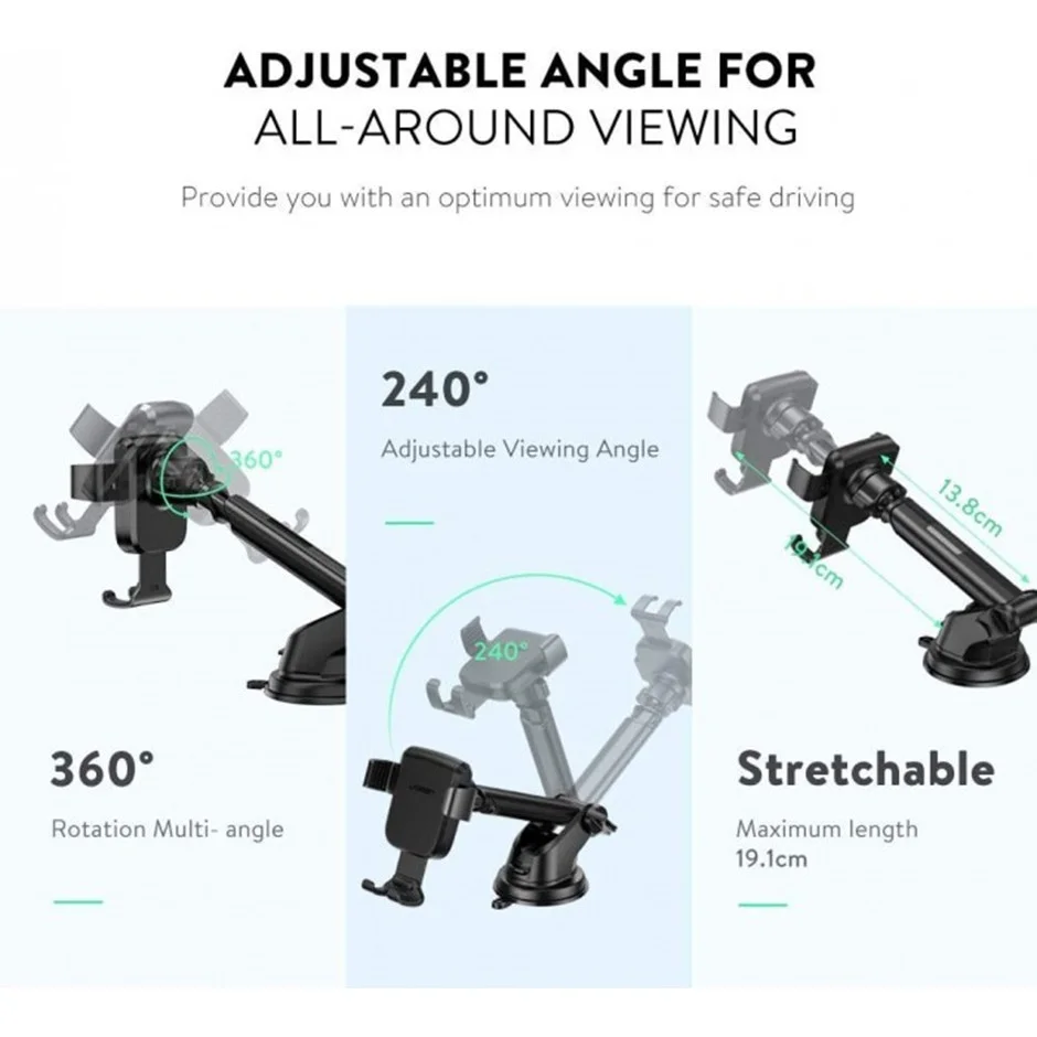 Ugreen 60990 Màu Đen Giá đỡ điện thoại trên ô tô dạng hít trên mặt kính chắn gió LP200
