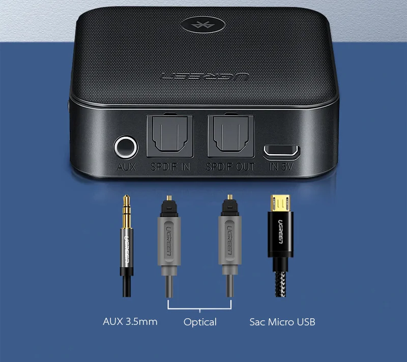 Ugreen 70158 v5.0 bộ nhận và phát bluetooth transmitter - receiver hỗ trợ spdif optical + 3.5mm và aptx CM144