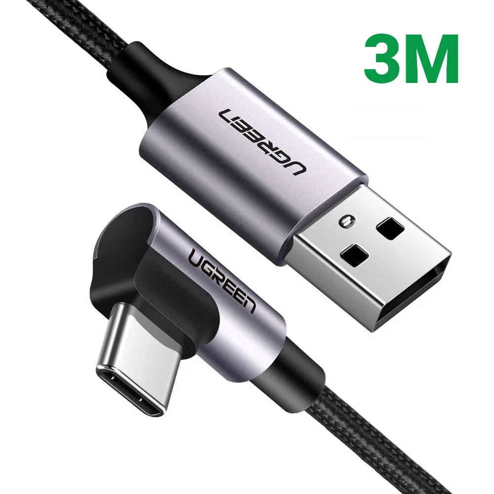 Ugreen 70255 3M 3A màu đen USB Type-C cáp bẻ góc 90 độ US284
