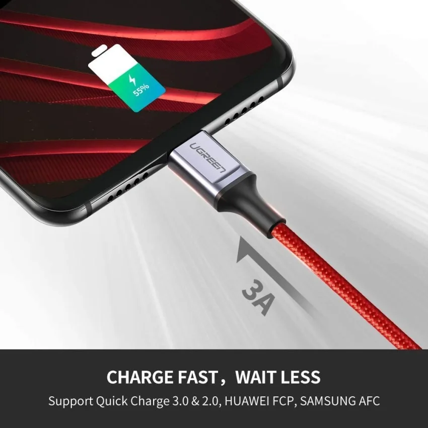 Ugreen 70294 0.5M màu đỏ cáp USB A ra type C sạc nhanh US292 — ảnh 4