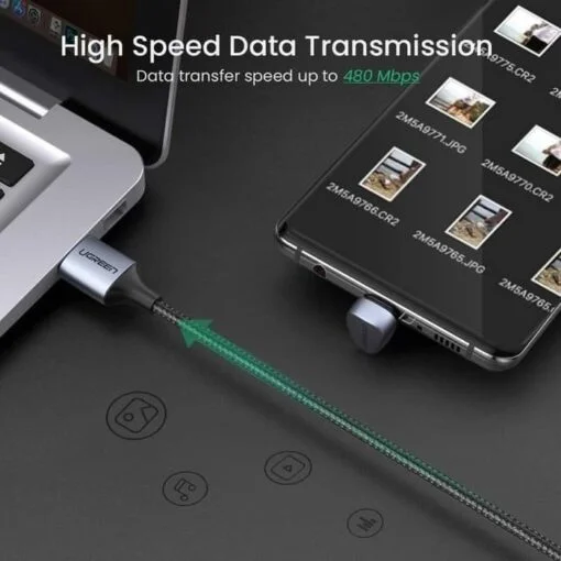 Ugreen 70313 1M bẻ chữ U màu đen cáp USB type C sạc nhanh đầu bọc nhôm chống nhiễu US311 — ảnh 6