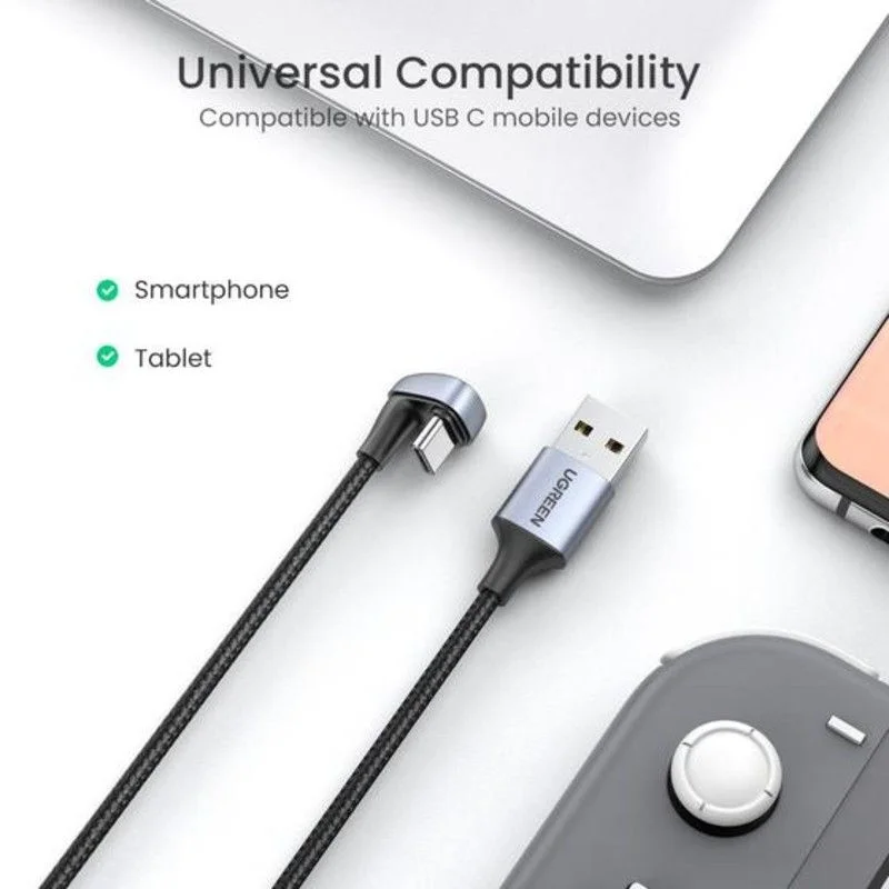 Ugreen 70314 1.5M bẻ chữ U màu đen cáp USB type C sạc nhanh đầu bọc nhôm chống nhiễu US311 — ảnh 5