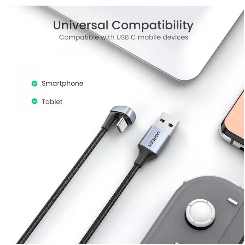 Ugreen 70315 2M bẻ chữ U màu đen cáp USB type C sạc nhanh đầu bọc nhôm chống nhiễu US311 — ảnh 3