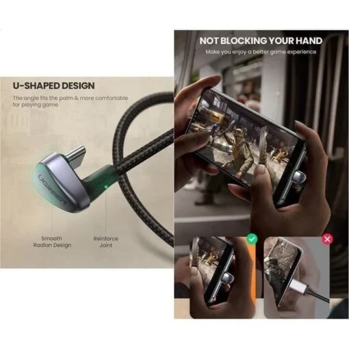 Ugreen 70315 2M bẻ chữ U màu đen cáp USB type C sạc nhanh đầu bọc nhôm chống nhiễu US311 — ảnh 4
