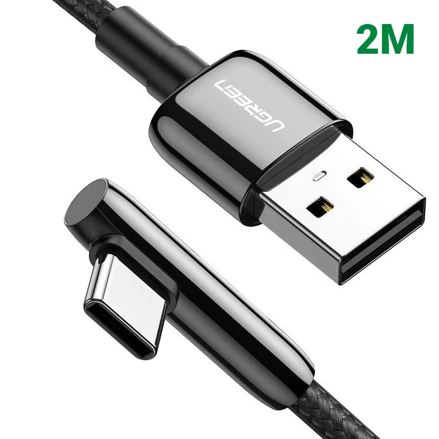 Ugreen 70415 2M màu đen cáp USB type C bẻ góc phải 90 độ ra usb A chống nhiễu US313
