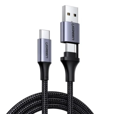 Ugreen 70416 1m qc3.0 Cáp sạc nhanh Type C ra USB C + A Màu đen US314