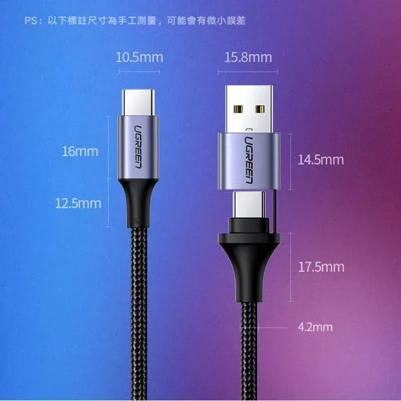 Ugreen 70416 1m qc3.0 Cáp sạc nhanh Type C ra USB C + A Màu đen US314 — ảnh 3