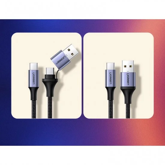 Ugreen 70416 1m qc3.0 Cáp sạc nhanh Type C ra USB C + A Màu đen US314