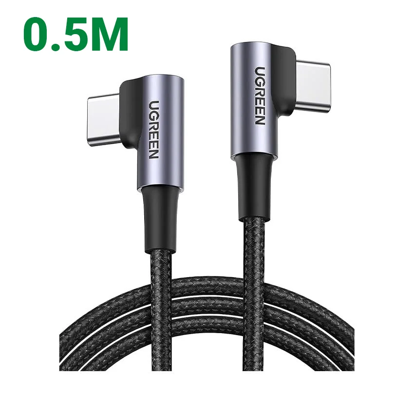 Ugreen 70528 0.5M 3A 2 đầu bẻ góc phải 90 độ cáp USB type C ra C đầu nhôm chống nhiễu US323