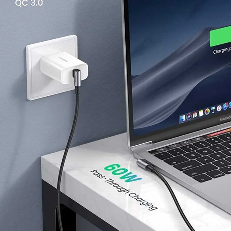 Ugreen 70529 1M 3A 2 đầu bẻ góc phải 90 độ cáp USB type C ra C đầu nhôm chống nhiễu US323 — ảnh 4
