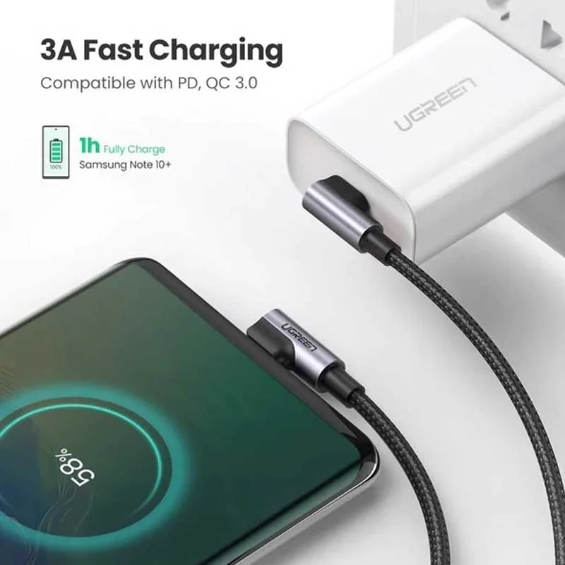 Ugreen 70531 2M 3A 2 đầu bẻ góc phải 90 độ cáp USB type C ra C đầu nhôm chống nhiễu US323 — ảnh 6