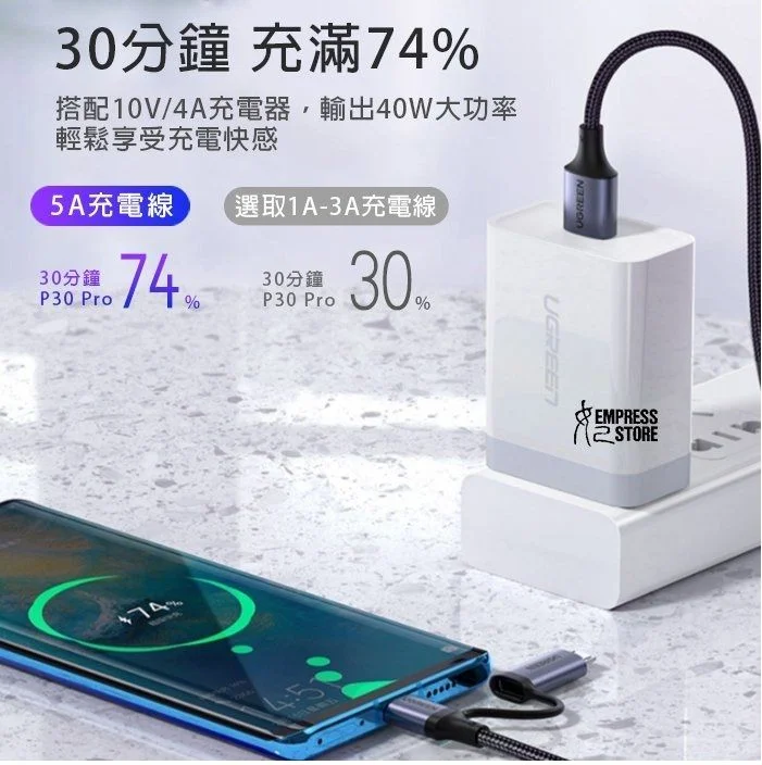 Ugreen 70555 1M 5V-5A màu xám cáp Usb ra Micro + type C US324