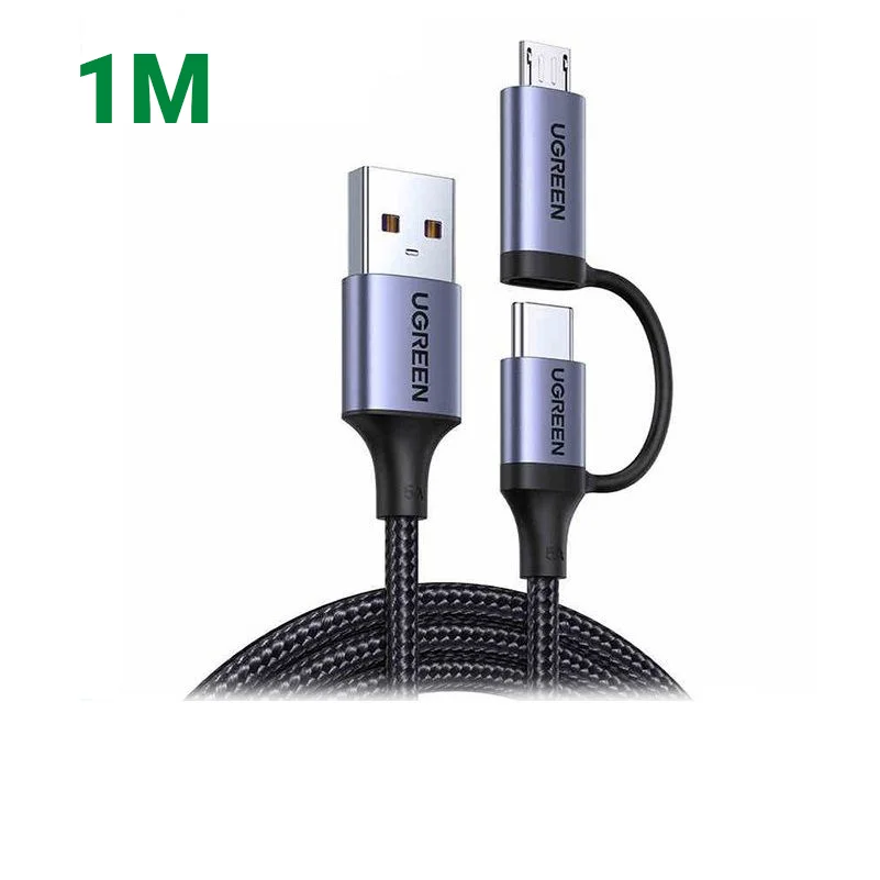 Ugreen 70555 1M 5V-5A màu xám cáp Usb ra Micro + type C US324 — ảnh 1