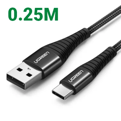 Ugreen 70559 0.25m QC4.0 3A cáp USB A ra Type C đầu nhôm chống gãy US301