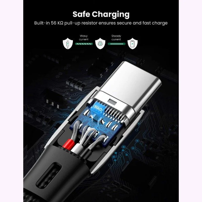 Ugreen 70625 1m QC4 3A cáp usb A ra type C mỏng dẹp 2.5mm màu đen bện dù US330 — ảnh 5
