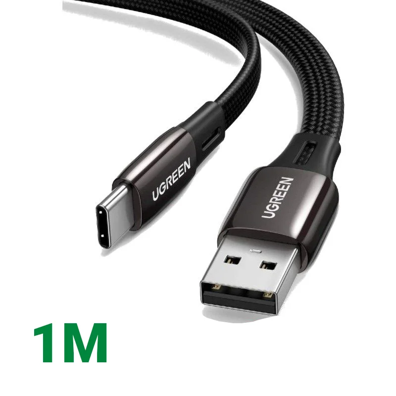 Ugreen 70625 1m QC4 3A cáp usb A ra type C mỏng dẹp 2.5mm màu đen bện dù US330