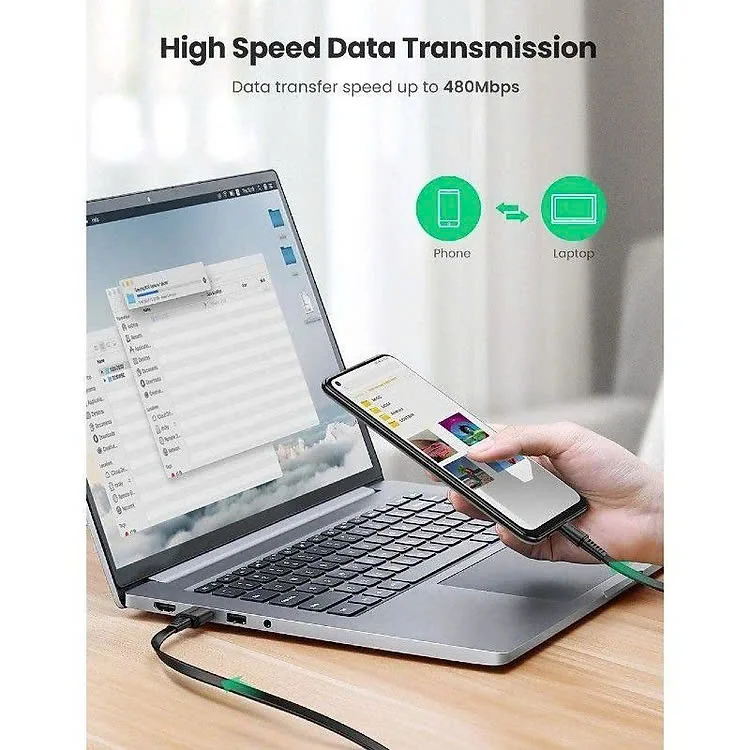 Ugreen 70637 2M màu đen usb type c 2.0 cáp sạc và truyền dữ liệu US332 — ảnh 4