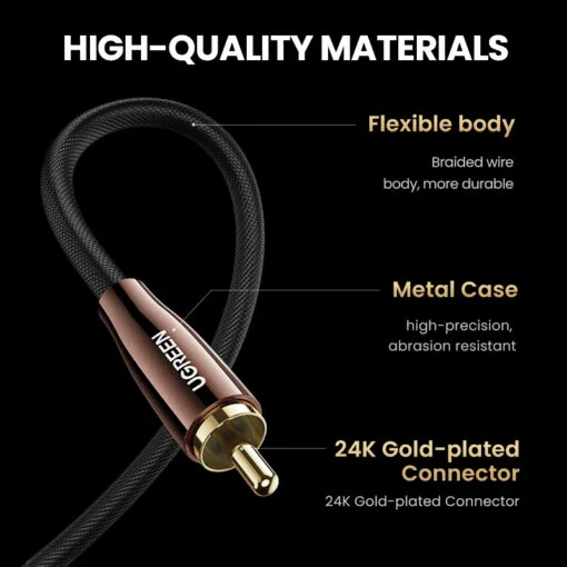 Ugreen 70684 1M Vỏ đồng màu đen Cáp Coaxial âm thanh bông sen AV155 — ảnh 6