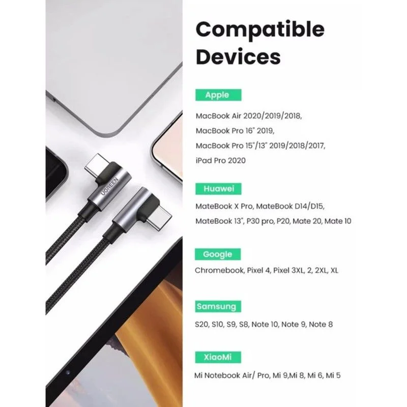 Ugreen 70697 1.5M 2 đầu bẻ 90 độ cáp USB type C màu đen US335 — ảnh 4