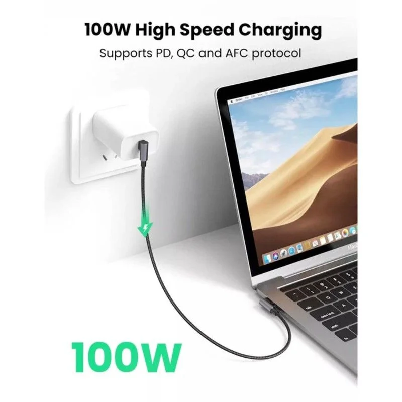 Ugreen 70698 2M 2 đầu bẻ 90 độ cáp USB type C màu đen US335 — ảnh 3