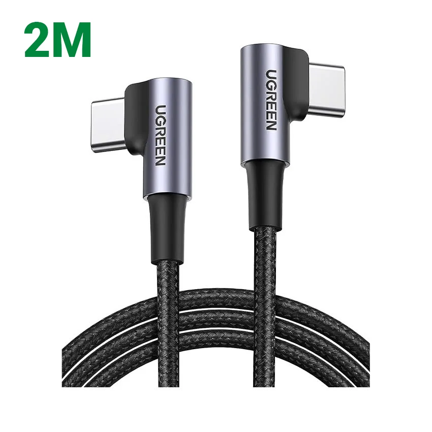 Ugreen 70882 2M 3A 2 đầu bẻ góc phải 90 độ cáp USB type C ra C đầu nhôm chống nhiễu US323